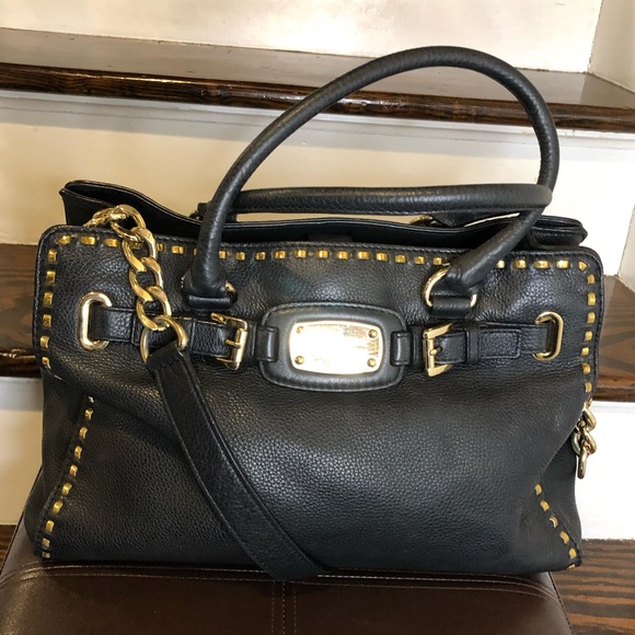 MICHAEL KORS Metal Woven Tumbled Black Leather Crossbody Satchel - Picture 14 of 14